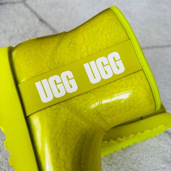 UGG Women’s Clear Mini Boot Neon Yellow Waterproof Rain Booties Sz 7 - Picture 2 of 7